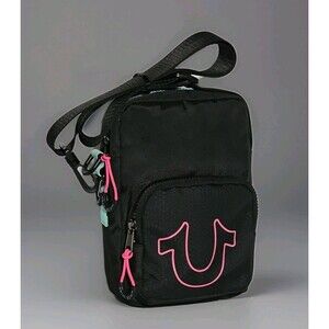 True Religion Black Crossbody Bag with Pink Trim